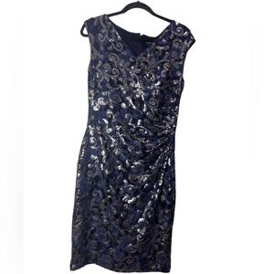 Lauren Ralph blue lace and sequin ruched dress size 4